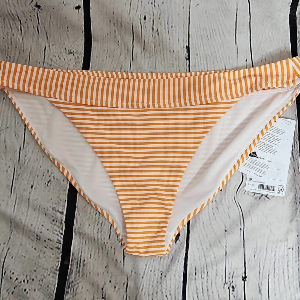 Athleta Rib Stripe Mid Rise Bottom Orange/White Stripe NWT Size XL